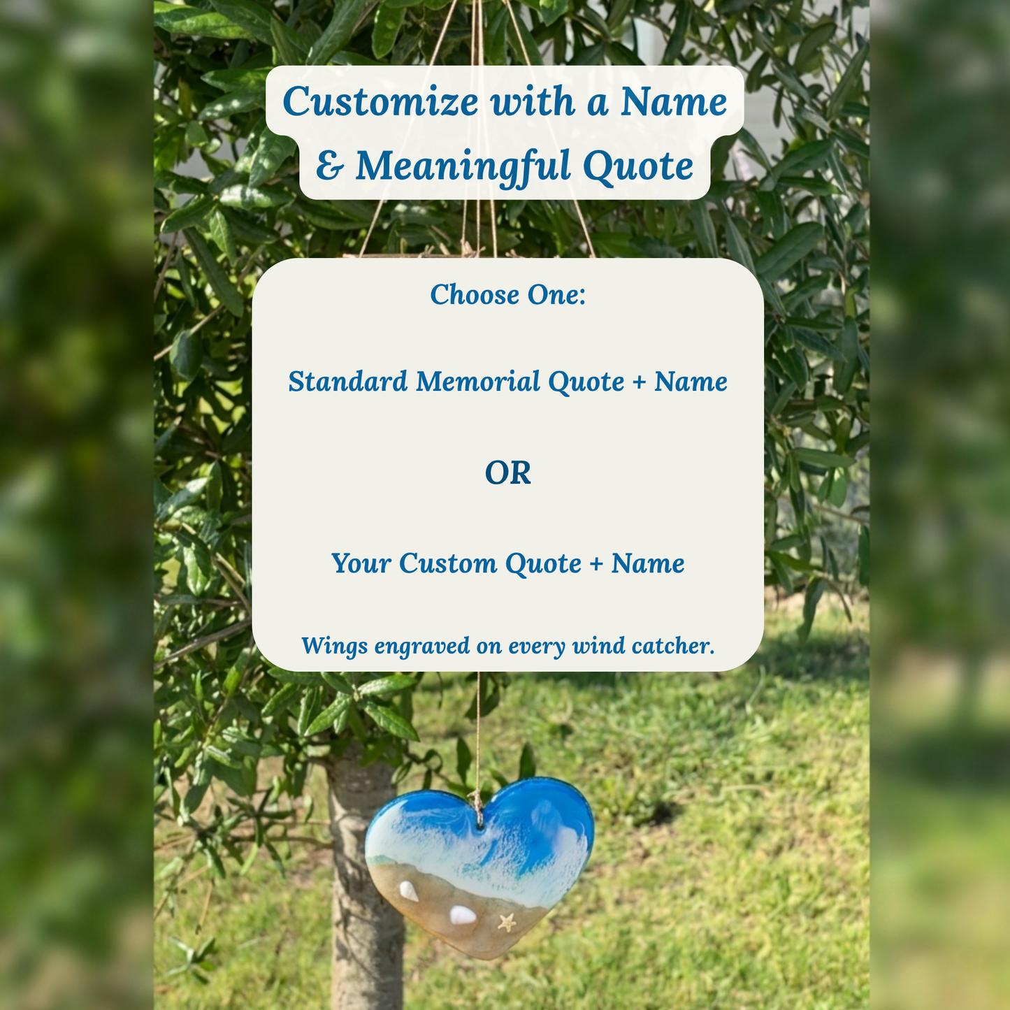 Personalized Memorial Wind Chime With Ocean Wave Resin Heart Windcatcher
